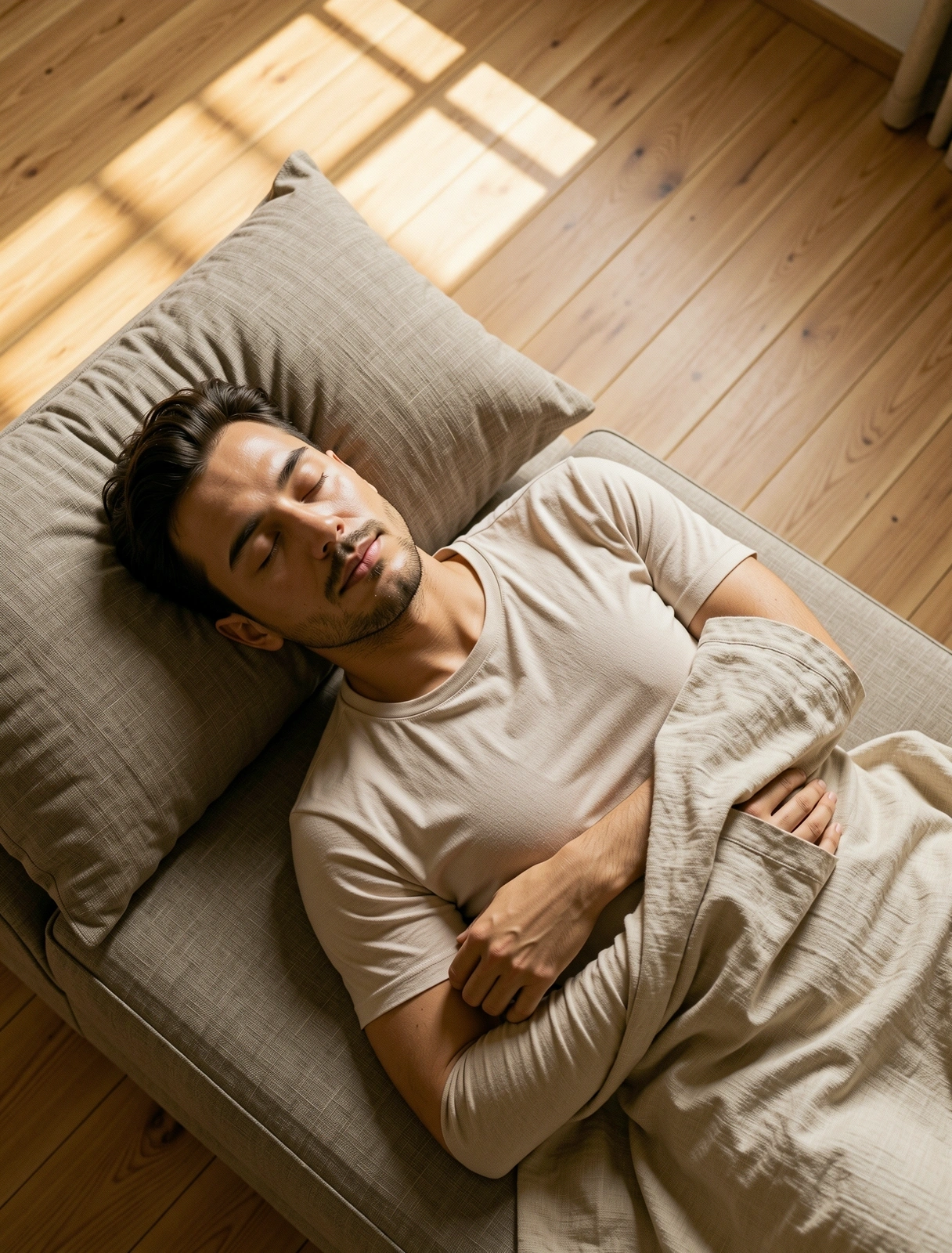 Spațiu de meditație din lemn în lumina dimineții